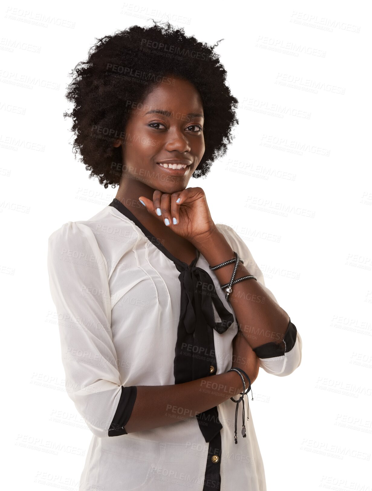 Buy stock photo Business, black woman and happy portrait with a smile and hand on face. Professional female person from Jamaica with afro, confidence and positive mindset isolated on a transparent png background