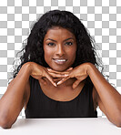 Portrait, beauty and cosmetics with an indian woman in studio isolated on a png background for skincare. Face, luxury or wellness with an attractive young female posing to promote natural treatment