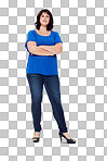 Arms crossed, confident and portrait of a woman with a vision. Fashion, elegant and clothing model with confidence, high heels and arms folded on a isolated on a png background