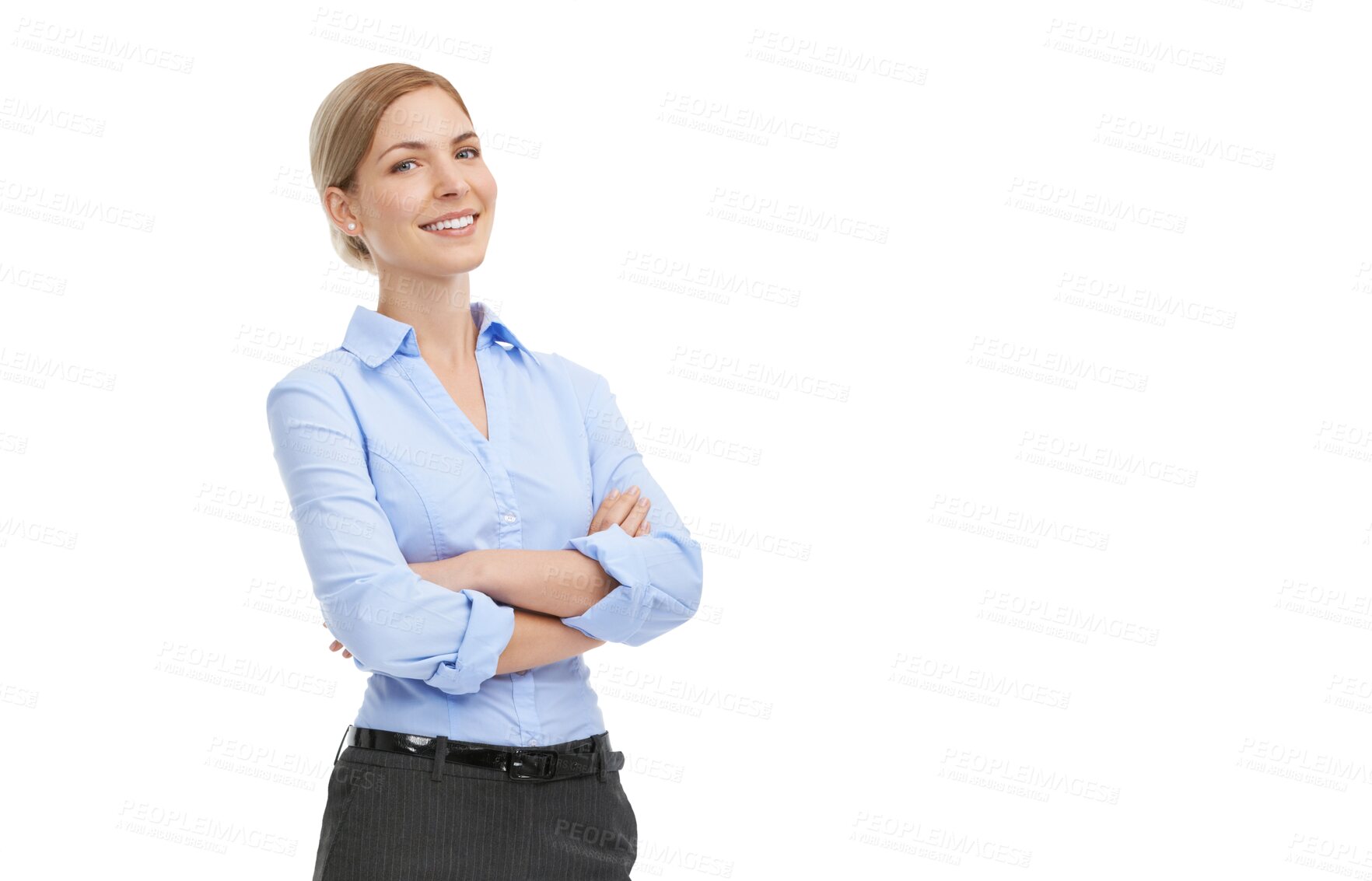 Buy stock photo Portrait, smile and woman with arms crossed, business and successful lady isolated on transparent background. Face, female employee and happy entrepreneur with happiness, confidence and png backdrop