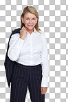 Ceo, senior and leader portrait of woman posing in elegant, stylish and corporate fashion. Professional business attire of mature, confident and happy worker at isolated on a png background