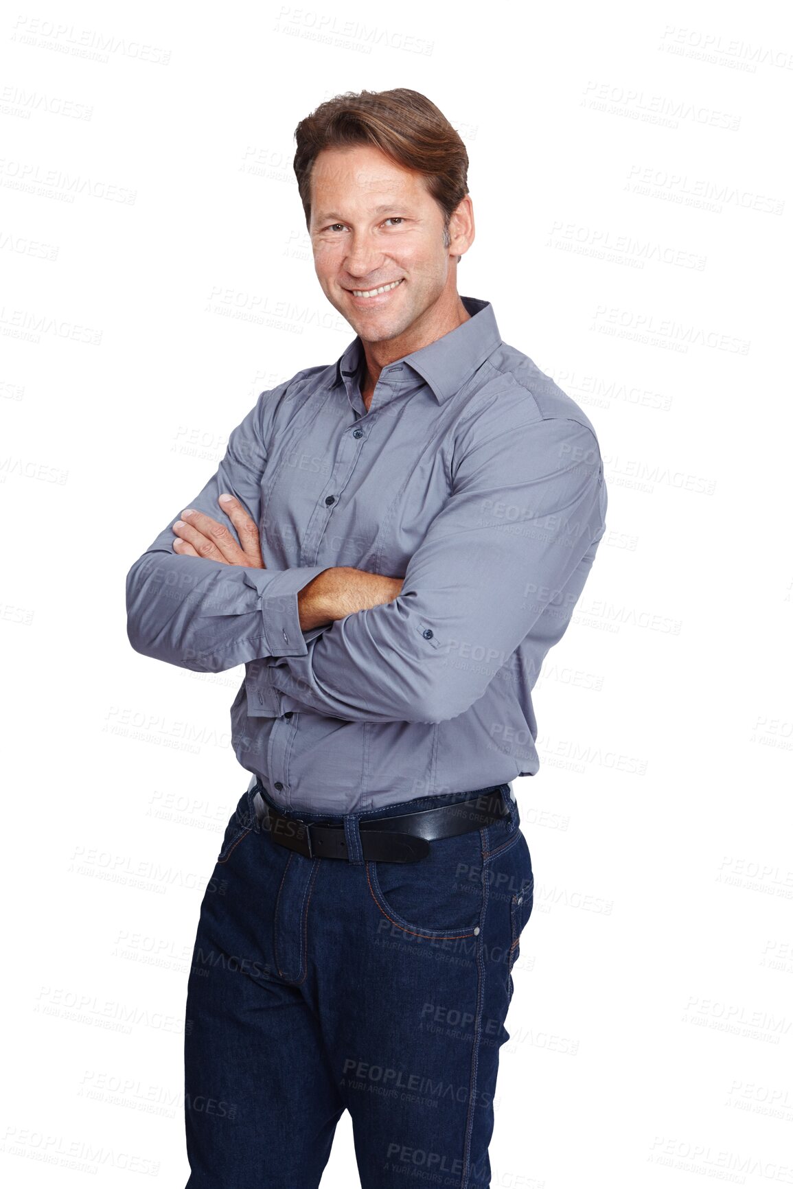 Buy stock photo Portrait, smile and business man with arms crossed isolated on a transparent png background. Ceo, professional male and happy, pride and confident entrepreneur, mature person or boss from Canada.