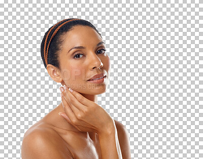 Buy stock photo Woman, natural skincare and portrait isolated on transparent png background. Facial beauty, dermatology and face of female model with healthy aesthetic glow, shine and cosmetics for wellness results