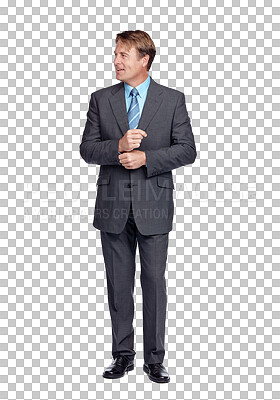 Buy stock photo Professional, business man and a corporate suit of a financial consultant. Finance worker, happy and ready for executive company work with happiness and pride isolated on a transparent png background