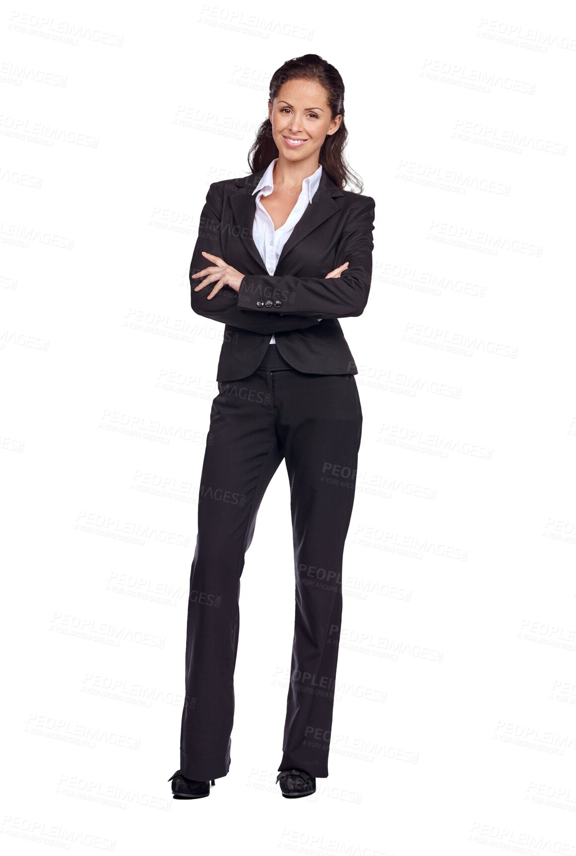 Buy stock photo Portrait, business and happy woman with arms crossed on isolated, transparent and png background. Face, proud and female leader smile for vision, mission and empowering career, goal and confident