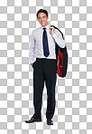 A Businessman, corporate portrait and success with leadership and ceo. Executive business man, smile and mindset with vision, happy with professional mockup and leader isolated on a png background