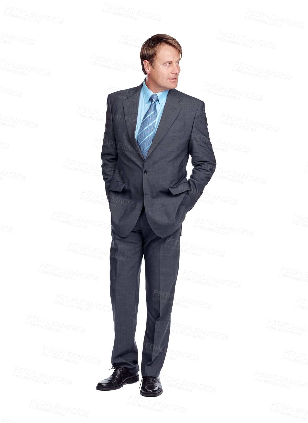 Buy stock photo Thinking, corporate and senior business man on isolated, png and transparent background. Ideas, executive manager and serious male person with confidence, success mindset and professional ceo in suit