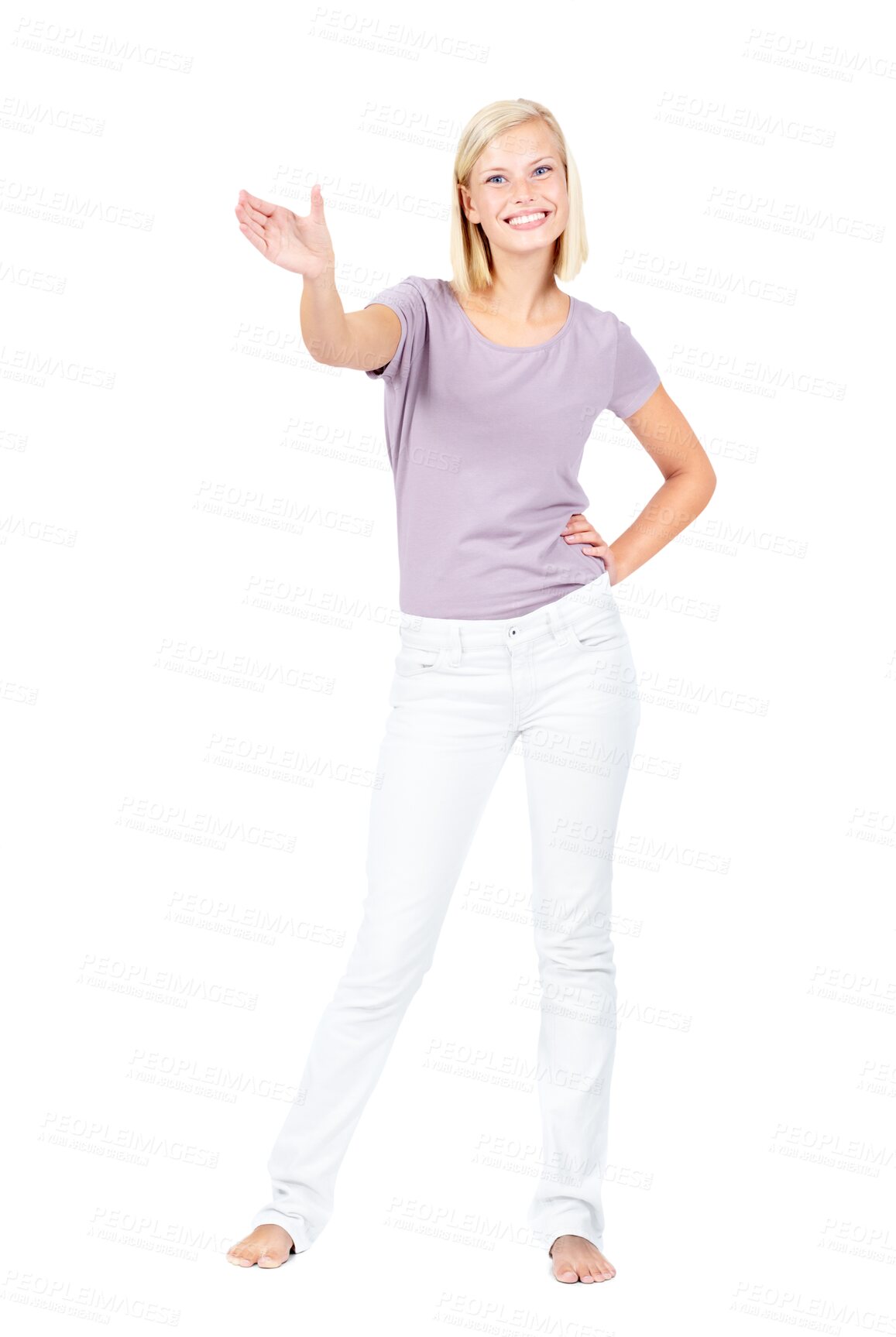 Buy stock photo Portrait, woman and hand holding product placement, object or bottle design. Female model smile with empty marketing or advertising space mockup in hands isolated on a transparent, png background