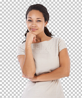 Buy stock photo Business, confident and portrait of woman on background png for proud, professional and confidence. Pride, entrepreneur and face of female isolated on transparent for modern, corporate and about us