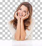 Studio portrait of a beautiful woman looking relaxed in isolated on a png background