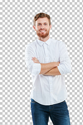 Buy stock photo Fashion, happy and portrait of a man model in a studio with a stylish, casual and luxury outfit. Natural smile of young male with style, cool or trendy clothes isolated on transparent, png background