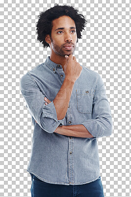 A handsome man looking thoughtful isolated on a png background