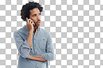 A handsome man talking on his mobile phone isolated on a png background	