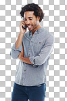 A handsome man talking on his mobile phone isolated on a png background	