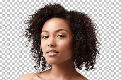 Buy stock photo Skincare, beauty and portrait of a woman with natural hair care and confidence from skin glow. Dermatology, young face and female person with youth Isolated on a transparent, png background
