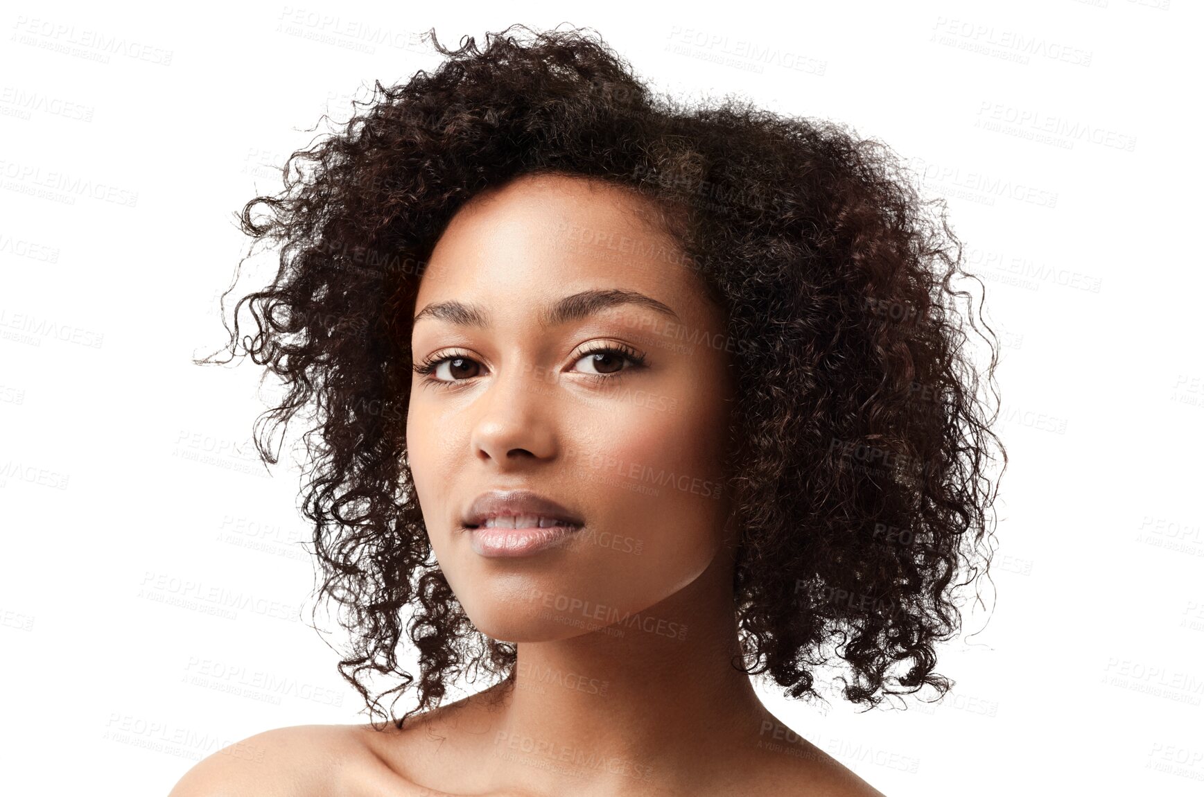 Buy stock photo Skincare, beauty and portrait of a woman with natural hair care and confidence from skin glow. Dermatology, young face and female person with youth Isolated on a transparent, png background
