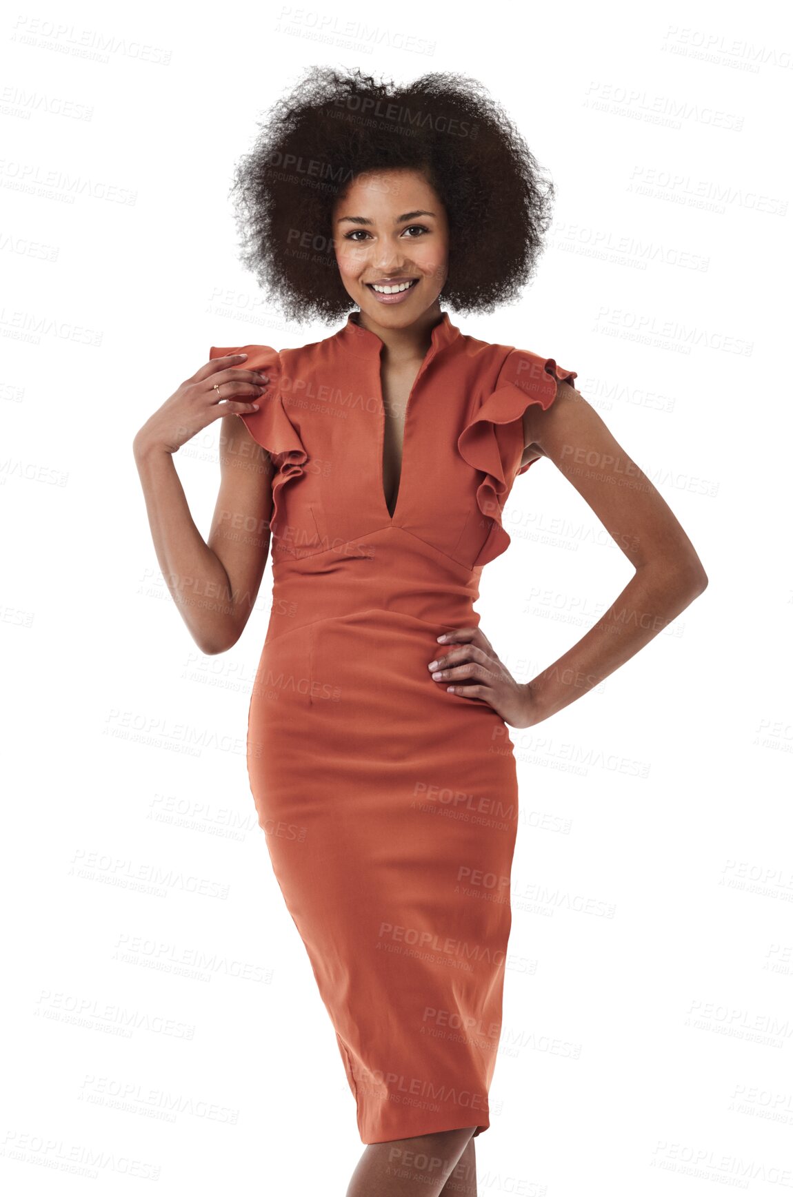 Buy stock photo Woman, corporate fashion and smile portrait with confidence and happiness. Happy, female person face and model with confident and trendy youth style isolated on a transparent, png background
