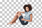 Casually dressed african woman sitting isolated on a png background