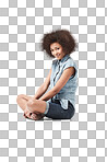 Smiling african american woman sitting isolated on a png background