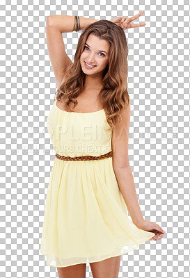 Portrait of an attractive woman showing you a peace sign over her head isolated on a png background