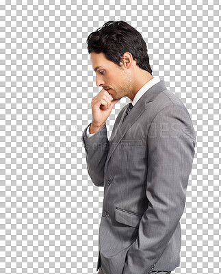 Profile of a thoughtful businessman isolated on a png background