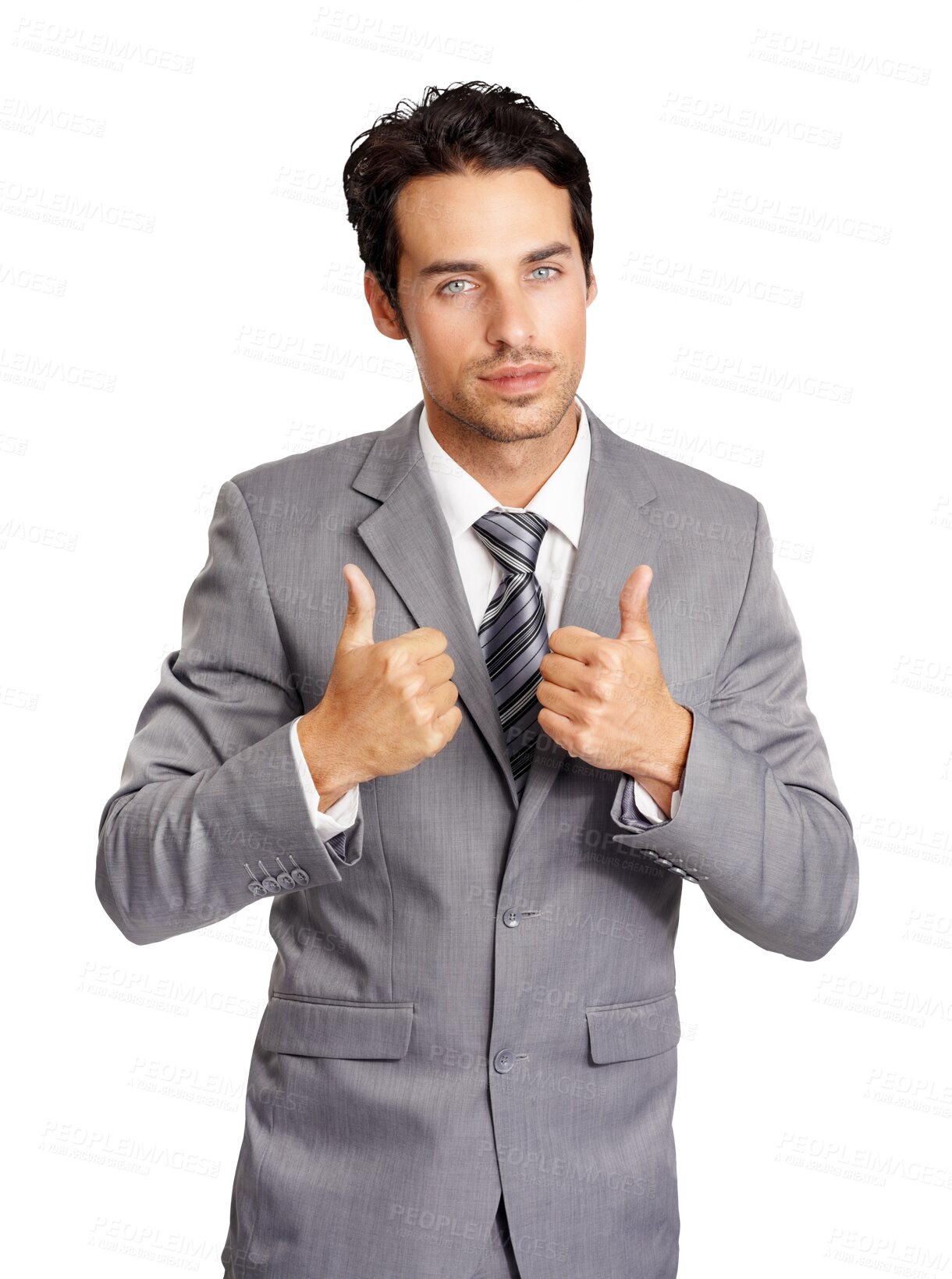 Buy stock photo Corporate, agreement and portrait of a businessman with a thumbs up isolated on a transparent png background. Thank you, success and a handsome employee with a like hand gesture for approval and goal