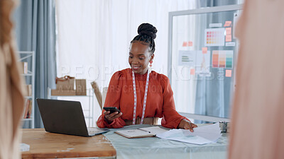 Business, black woman and entrepreneur planning, fashion and update sales with success, writing or workspace. African American female, lady or manager with laptop, documents or schedule in workplace