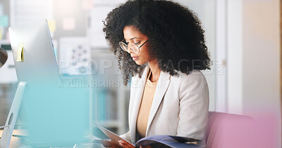 Female IT working on a desktop computer. Happy Information Technology operation professional or expert doing software management for work efficiency in tech organization or business company