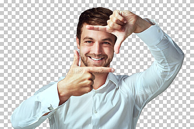 Studio portrait of a handsome young man framing with his fingers isolated on a png background