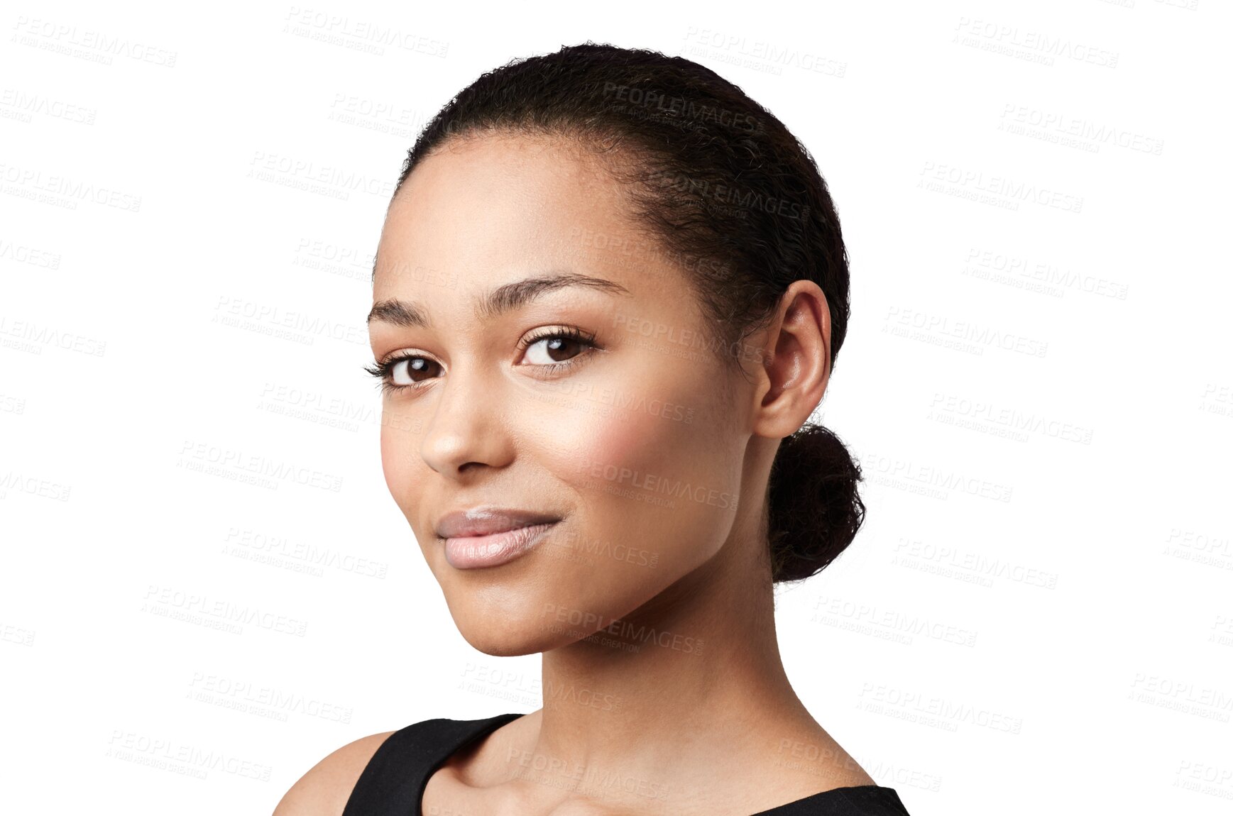 Buy stock photo Skincare, beauty and happy portrait of a woman with natural cosmetics care and confidence from skin glow. Dermatology, face and female person with youth Isolated on a transparent, png background
