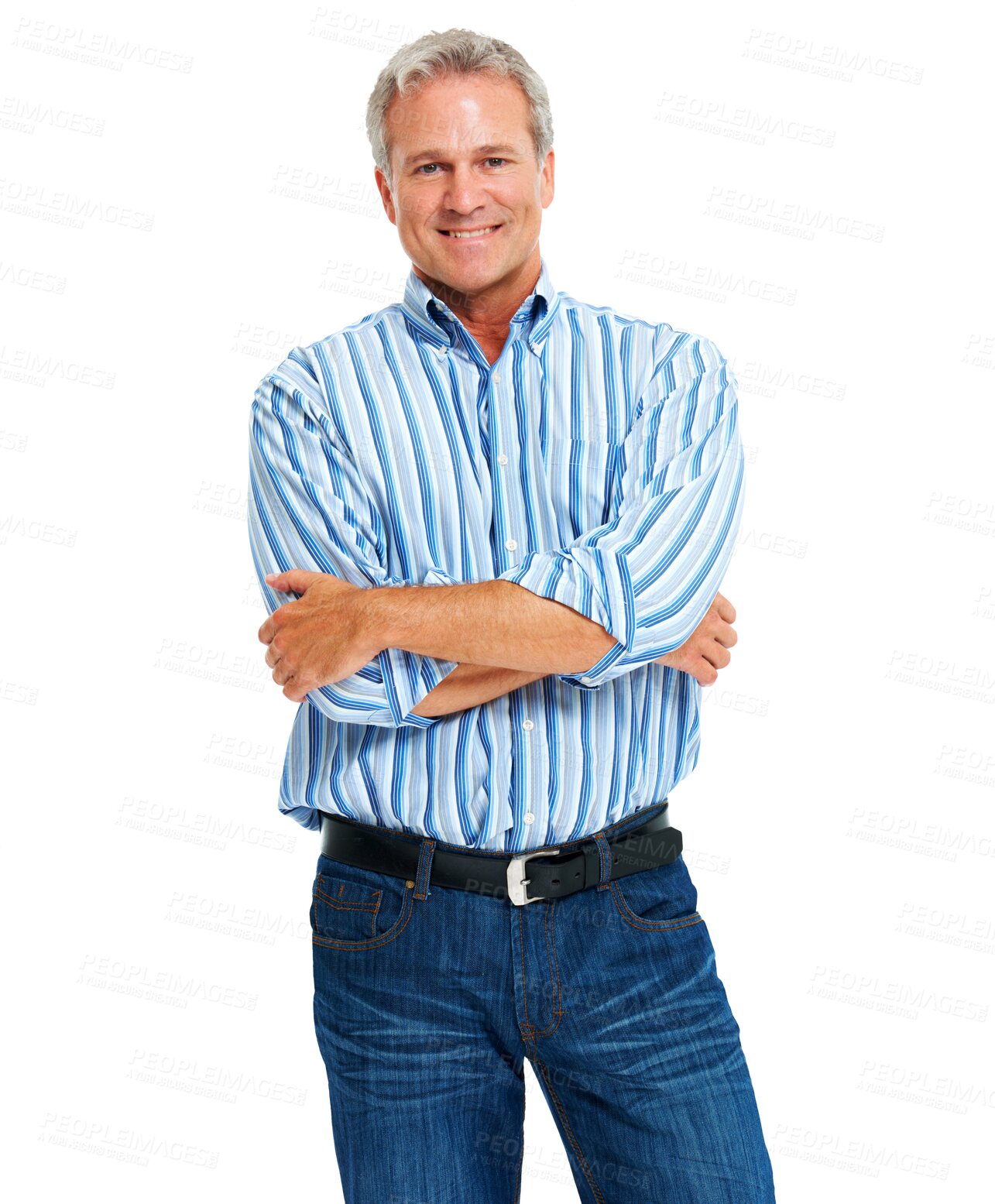 Buy stock photo Mature man, casual business and portrait with arms crossed and confidence isolated on a transparent, png background. Happy person, entrepreneur and male model with success and happiness smile