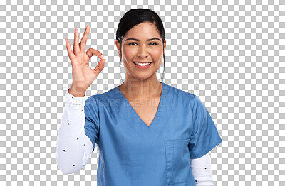 Buy stock photo PNG portrait of a young doctor showing the ok sign 