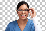 PNG portrait of a young doctor wearing glasses and scrubs 
