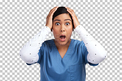 Buy stock photo PNG portrait of a mind blown young doctor in scrubs 