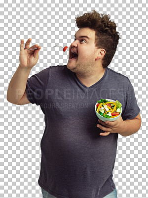 PNG Studio shot of an overweight man holding a bowl of salad