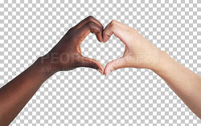 PNG studio shot of two unrecognisable women joining their hands to make a heart shape.