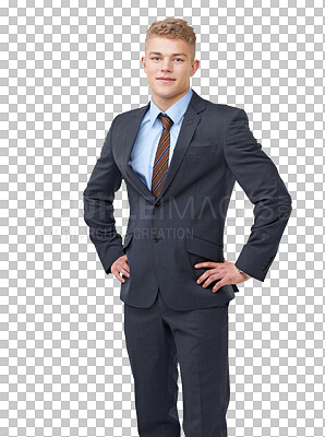 Buy stock photo PNG An ambitious young businessman with his hands on hips 