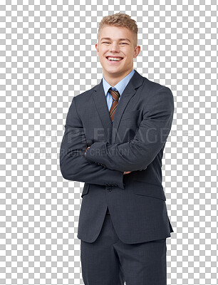 Buy stock photo PNG of an ambitious young businessman crossing his arms 