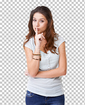Buy stock photo PNG of Portrait of a pretty young woman with her finger to her lips