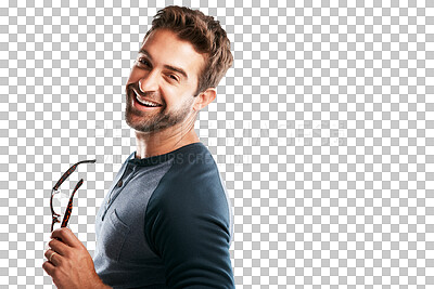 Buy stock photo PNG Studio portrait of a young man posing