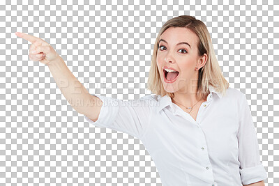 Buy stock photo PNG of Studio shot of a young businesswoman pointing 