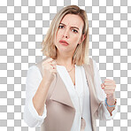 PNG Studio shot of a young woman holding her fists up for a fight 