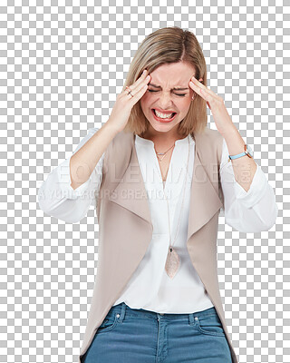 Buy stock photo PNG Studio shot of a young woman suffering from a headache 