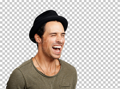 Buy stock photo PNG of a handsome young man laughing hysterically