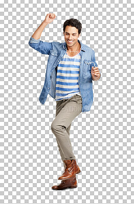 Buy stock photo PNG A handsome young man punching the air in excitement