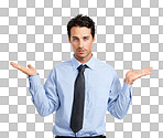 A handsome businessman presenting copyspace isolated on a png background