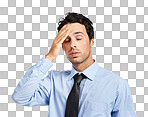 A tired businessman posing isolated on a png background