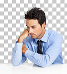 A demoralized young businessman posing isolated on a png background