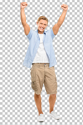 Buy stock photo a handsome  man standing alone in the studio and celebrating 
isolated on a png background