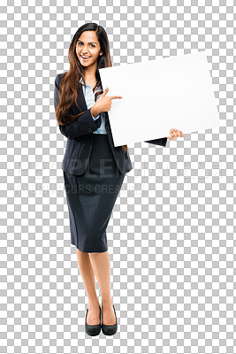 Buy stock photo a  businesswoman holding a placard against isolated on a png background